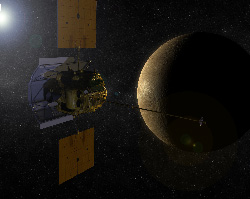 Esta ilustración muestra al Messenger en órbita alrededor de Mercurio.