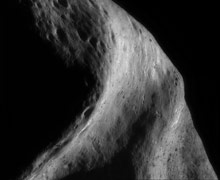 Ridges, boulders, and craters on the knobby surface of Eros. 